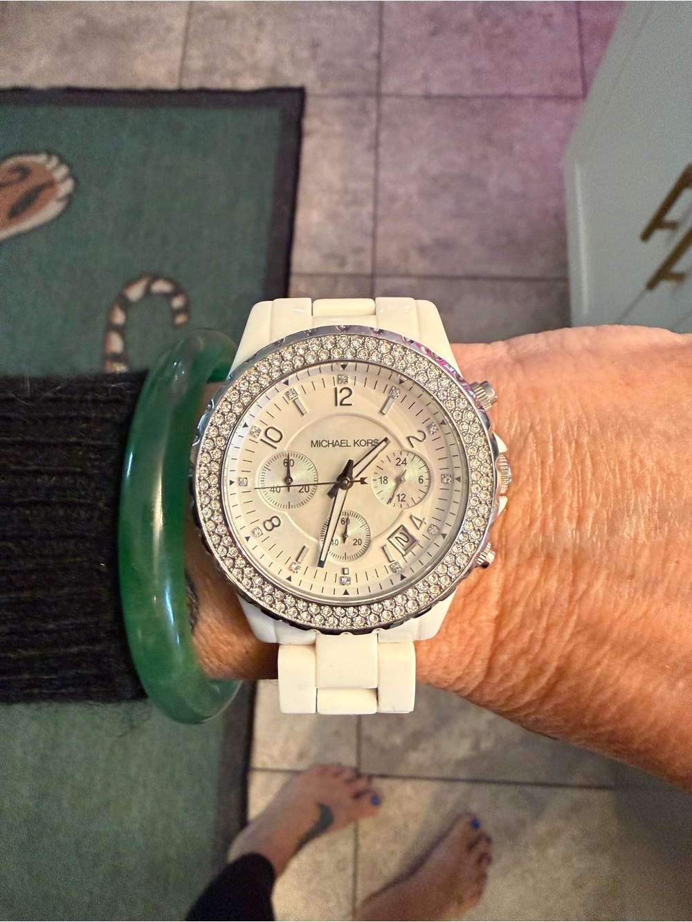 Michael Kors White Crystal Bezel Chronograph Watch